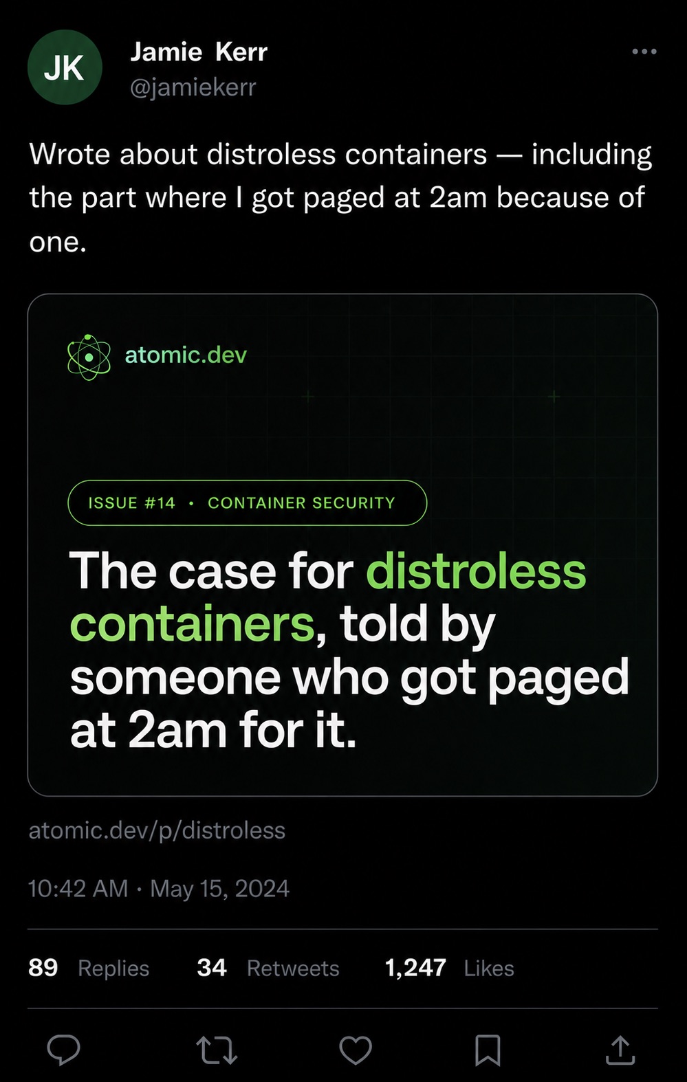 Atomic OG card unfurled in a tweet on X dark mode