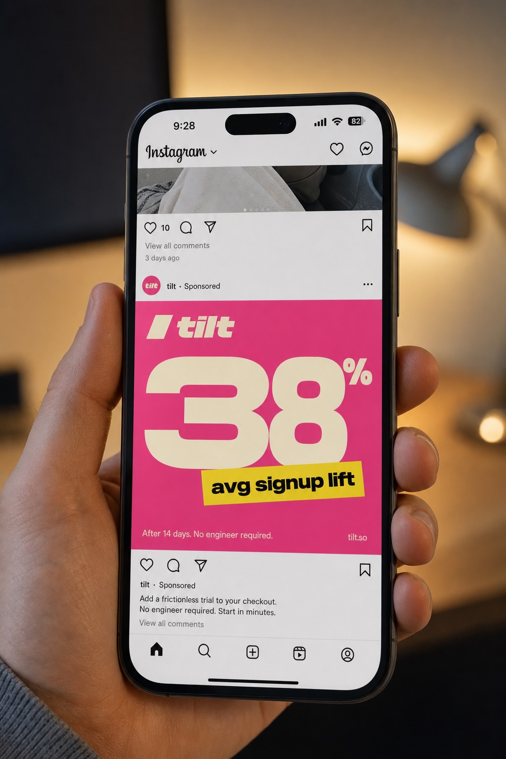 Tilt ad creative shown on iPhone Instagram feed